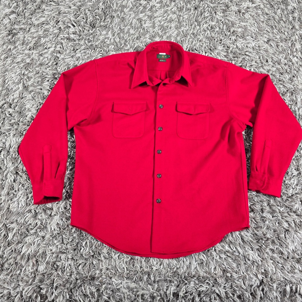 J.Crew Oarsman Mens XL Red 100% Wool Button Down Shirt Long Sleeve Vintage